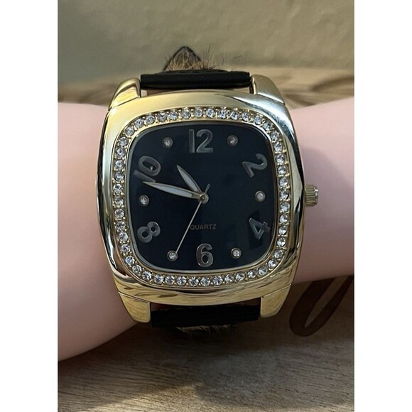 Adrienne Vittadini Womens Rhinestone Calf Hair Cheetah Print Leather Wrist Watch - Picture 1 of 11